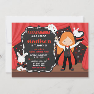 Convite Garota de Show Mágico Mágica Festa de Aniversário