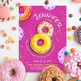 Convite Garota Divertida 8º Rosa Donut Colorido Sprinkles 