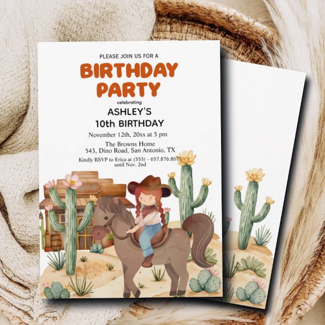 Convite Garota do Cowboy na Festa de aniversário do Cavalo (Criador carregado)