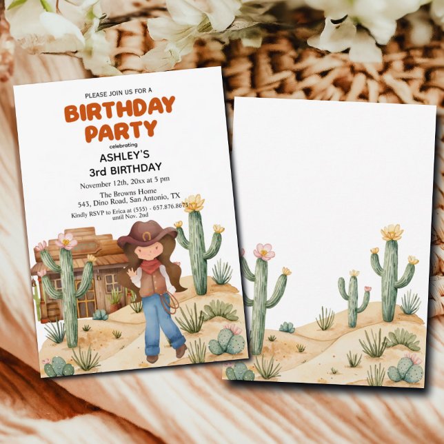 Convite Garota do Cowboy no Deserto, aniversário de 3 anos (Criador carregado)
