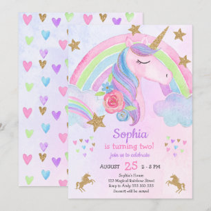 Convite Garota do Partido Unicórnio: Dourado Glitter Past