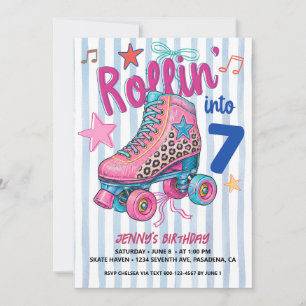 Convite Garota do Patins Retrô de 7 anos de idade Vamos Ro
