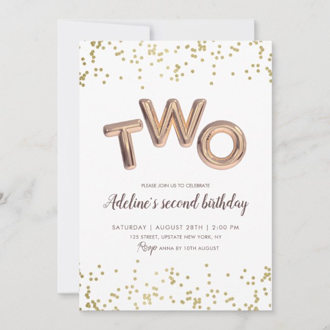 Convite Garota do segundo aniversário do Balão de Folha Do (Frente)