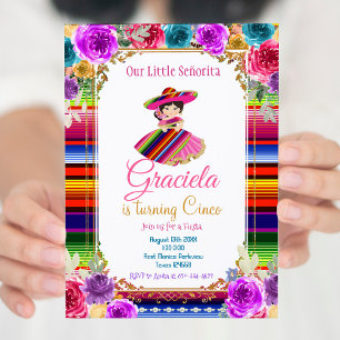 Convite Garota Dourada Colorida Mexicana Fiesta Birthday  