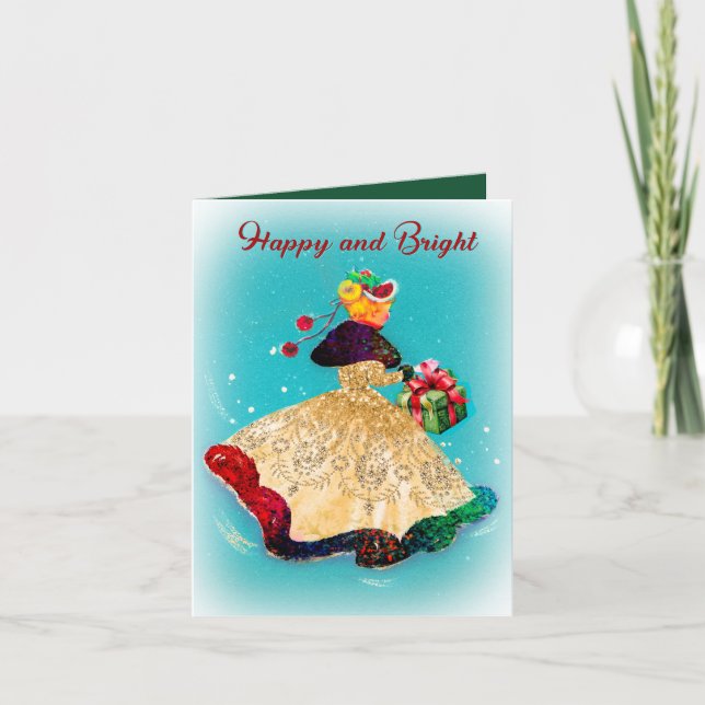 Convite Garota dourada da caixa de presentes de natais vin (Frente)