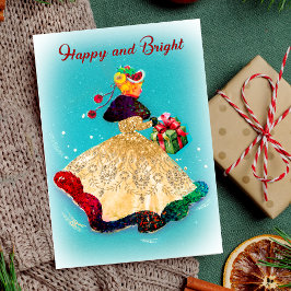 Convite Garota dourada da caixa de presentes de natais vin