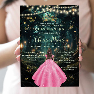 Convite Garota Dourada Quinceañera Encantada de Vestido Ro
