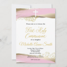 Convite Garota Dourada rosa de aquarela 1rua Primeira Comu