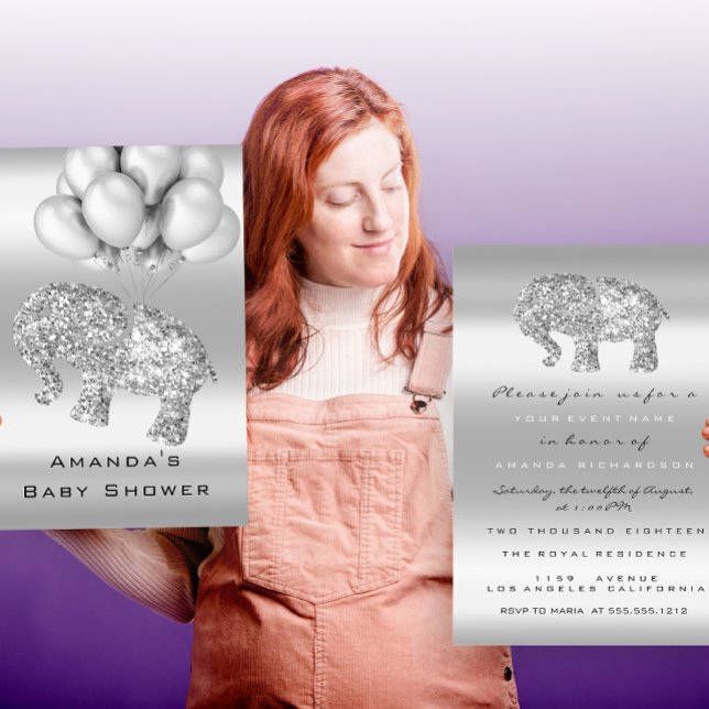 Convite Garota Elefante-Cinza-chá de fraldas Prateada (Criador carregado)