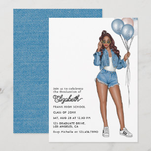 Convite Garota Elegante de Jeans com Balões Festa de Forma