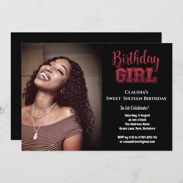 Convite Garota Elegante Negra De Aniversário Doce 16 Foto (Frente/Verso)