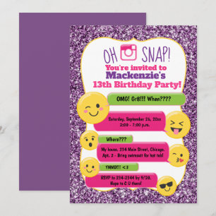 Convite Garota Emoji Aniversário Adolescente Tween Glitter