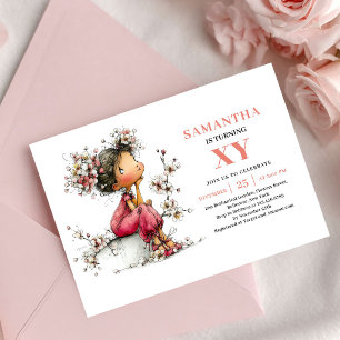 Convite Garota Fada Espelhante Rubor Floral do 3º Aniversá