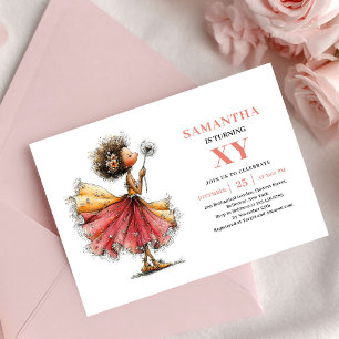 Convite Garota Fada Espelhante Rubor Floral do 3º Aniversá