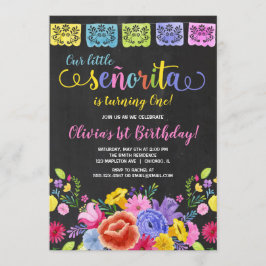 Convite Garota fiesta aniversal aquarelas florais