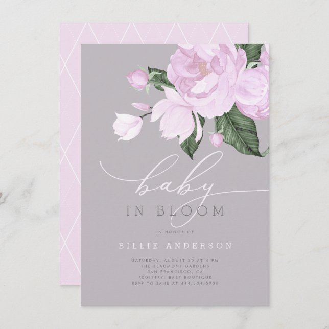 Convite Garota Floral de Cinza lavanda em Chá de Sangue (Frente/Verso)