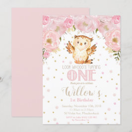Convite Garota Floral de primeiro aniversario de Coruja