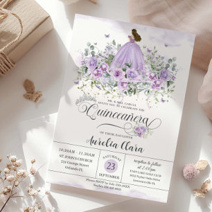 Convite Garota Floral Lilar Roxa Chic Quinceañera XV
