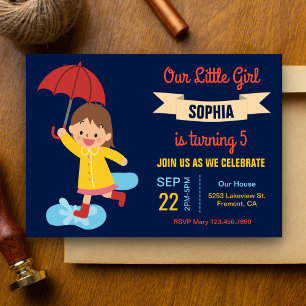 Convite Garota Fofa com Guarda-chuva Festa de Aniversári