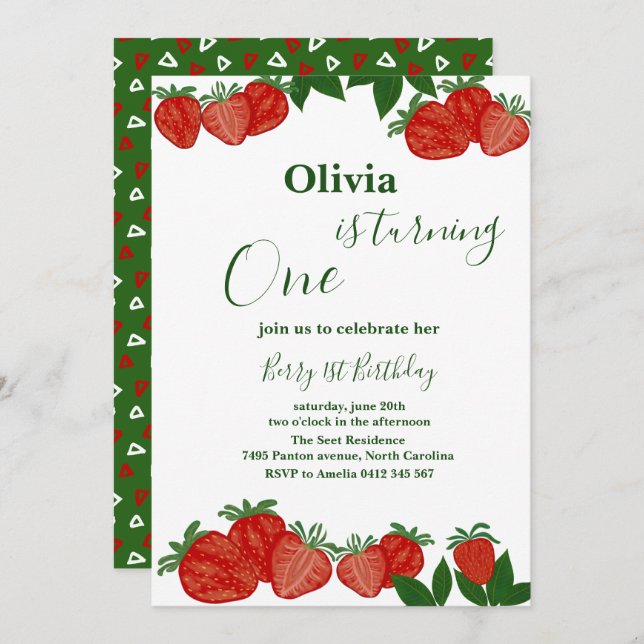 Convite Garota Fruta doce de morango, Chá de fraldas doce (Frente/Verso)