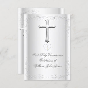 Convite Garota/garoto neutro da Primeira Comunhão Branca d