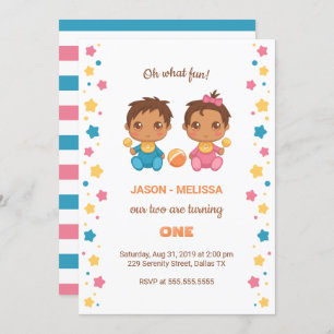 Convite Garota Gêmea Bebê Primeiro Aniversário 2