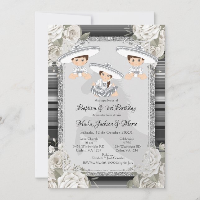 Convite Garota Gêmea Brown & White Baptism & aniversário d (Frente)