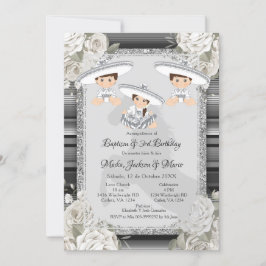 Convite Garota Gêmea Brown & White Baptism & aniversário d