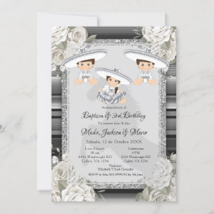 Convite Garota Gêmea Brown & White Baptism & aniversário d
