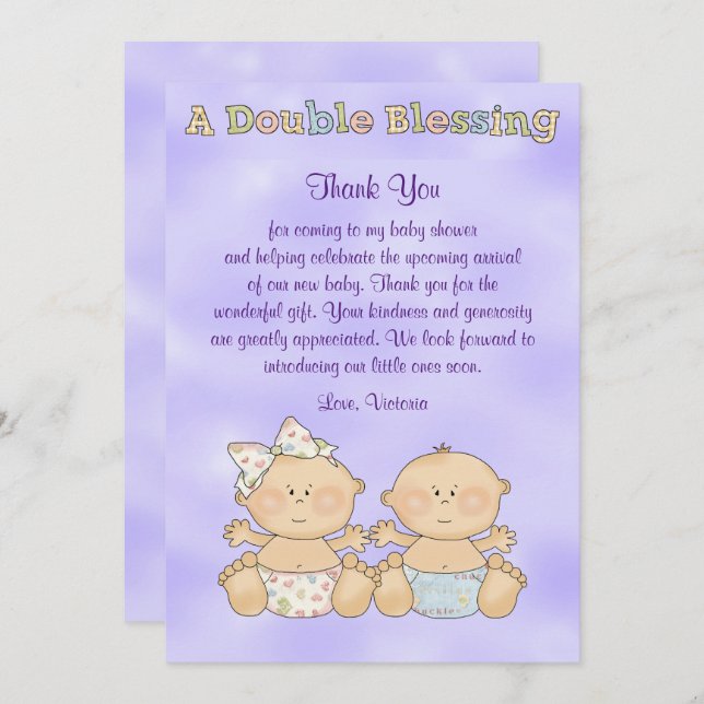 Convite Garota gêmea Chá de fraldas (Frente/Verso)