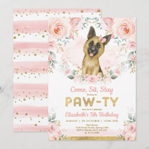 Convite Garota German shepherd Cachorros Festa Dourada Ros