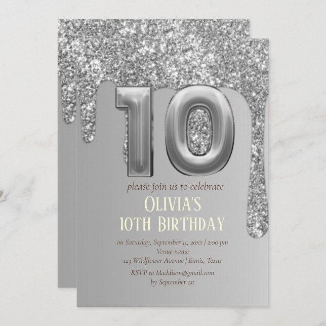 Convite Garota Glitter de Silver Glitter Girly 10º Anivers (Frente/Verso)
