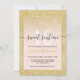 Convite Garota glitter ombre cor-de-rosa doce 16
