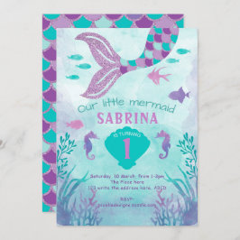 Convite Garota, Glitter, Sereia, Cauda, Sob o mar,