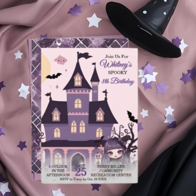 Convite Garota Gótica Roxa e Roxa (Spooky Cute Purple Birthday Gothic Girl Invitation)