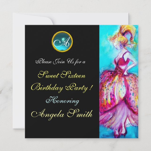 CONVITE GAROTA JOVEM BRANCA DOCE 16 PARTES GEM MONOGRAMA (Frente)