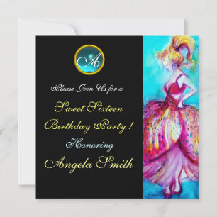 CONVITE GAROTA JOVEM BRANCA DOCE 16 PARTES GEM MONOGRAMA