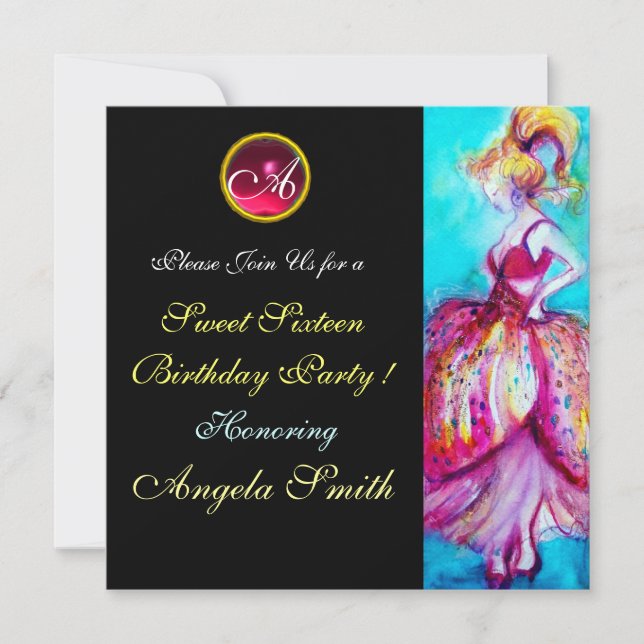 CONVITE GAROTA JOVEM BRANCA DOCE 16 PARTES GEM MONOGRAMA (Frente)