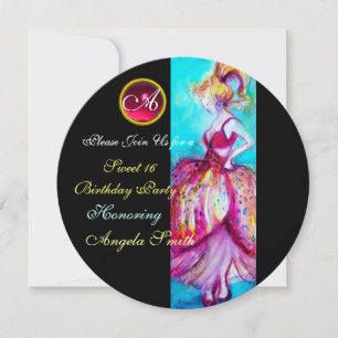 CONVITE GAROTA JOVEM BRANCA DOCE 16 PARTES GEM MONOGRAMA