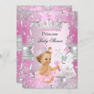 Convite Garota Loura Chá de fraldas da Princesa Rosa