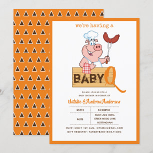 Convite Garota Moderna do CHURRASCO Baby Q Cute Pig Chef