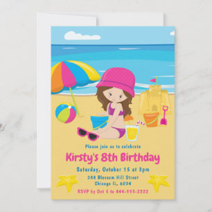 Convite Garota Morena Bonita Aniversário de Verão na Praia