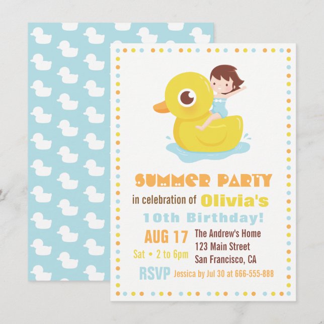 Convite Garota na Festa de Aniversário de criança flutuant (Frente/Verso)