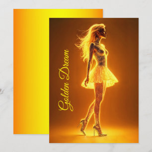 Convite Garota neon ouro em elegância brilhante