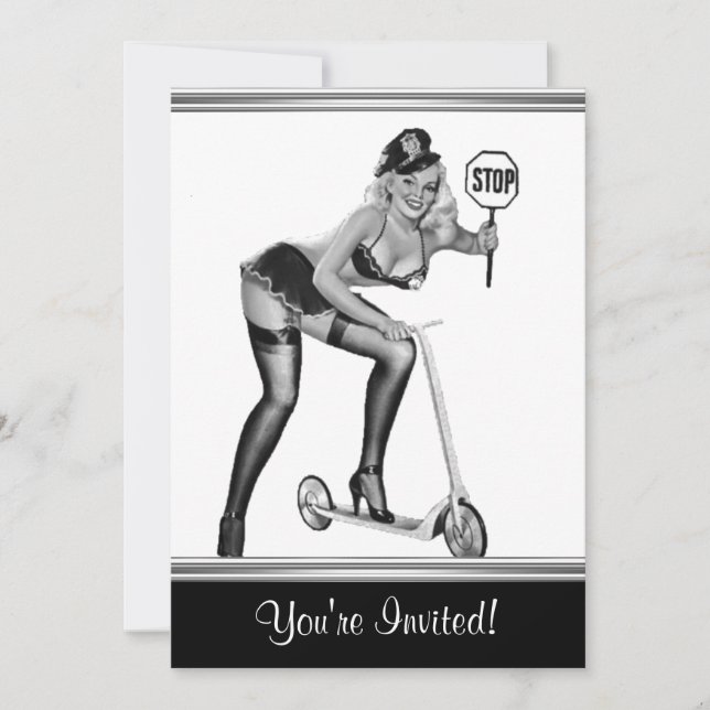 Convite Garota Pin-Up Estilo Preto e Branco 1 (Frente)