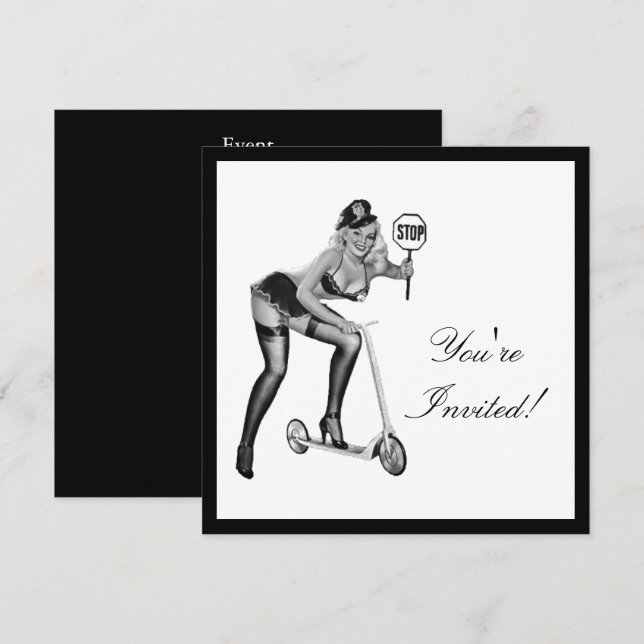 Convite Garota Pin-Up Estilo Preto e Branco 1 (Frente/Verso)