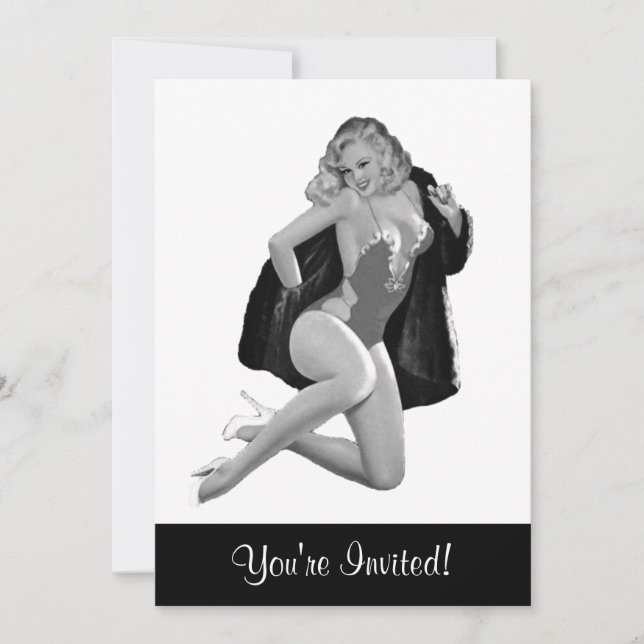 Convite Garota Pin-Up Estilo Preto e Branco 12 (Frente)