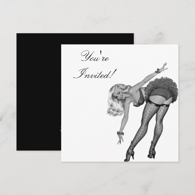 Convite Garota Pin-Up Estilo Preto e Branco 19 (Frente/Verso)