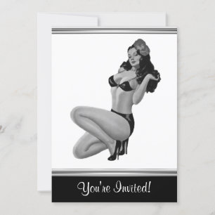 Convite Garota Pin-Up Estilo Preto e Branco 20