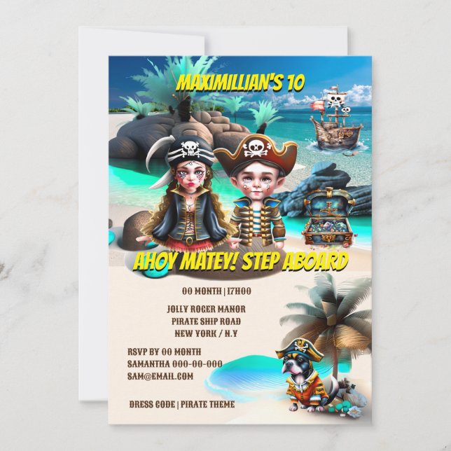 Convite Garota pirata tesoura-de-cachorro-da-ilha (Frente)